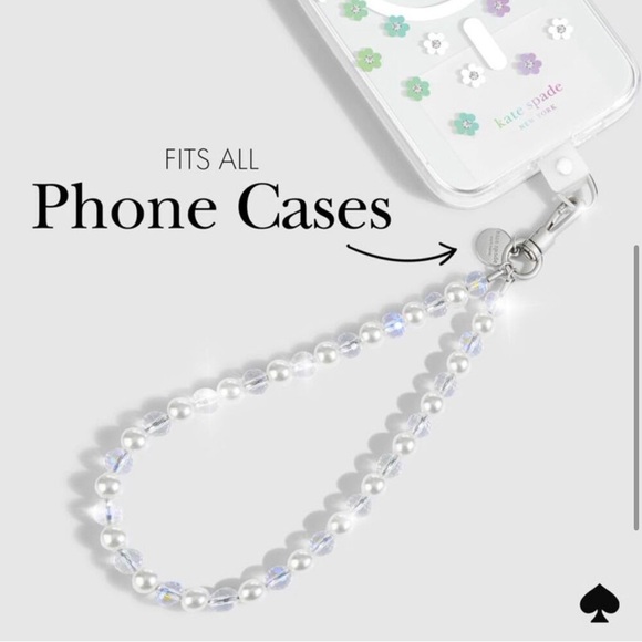 kate spade Clear Floral Phone Strap in Sea Pearl and Silver - Picture 3 of 6